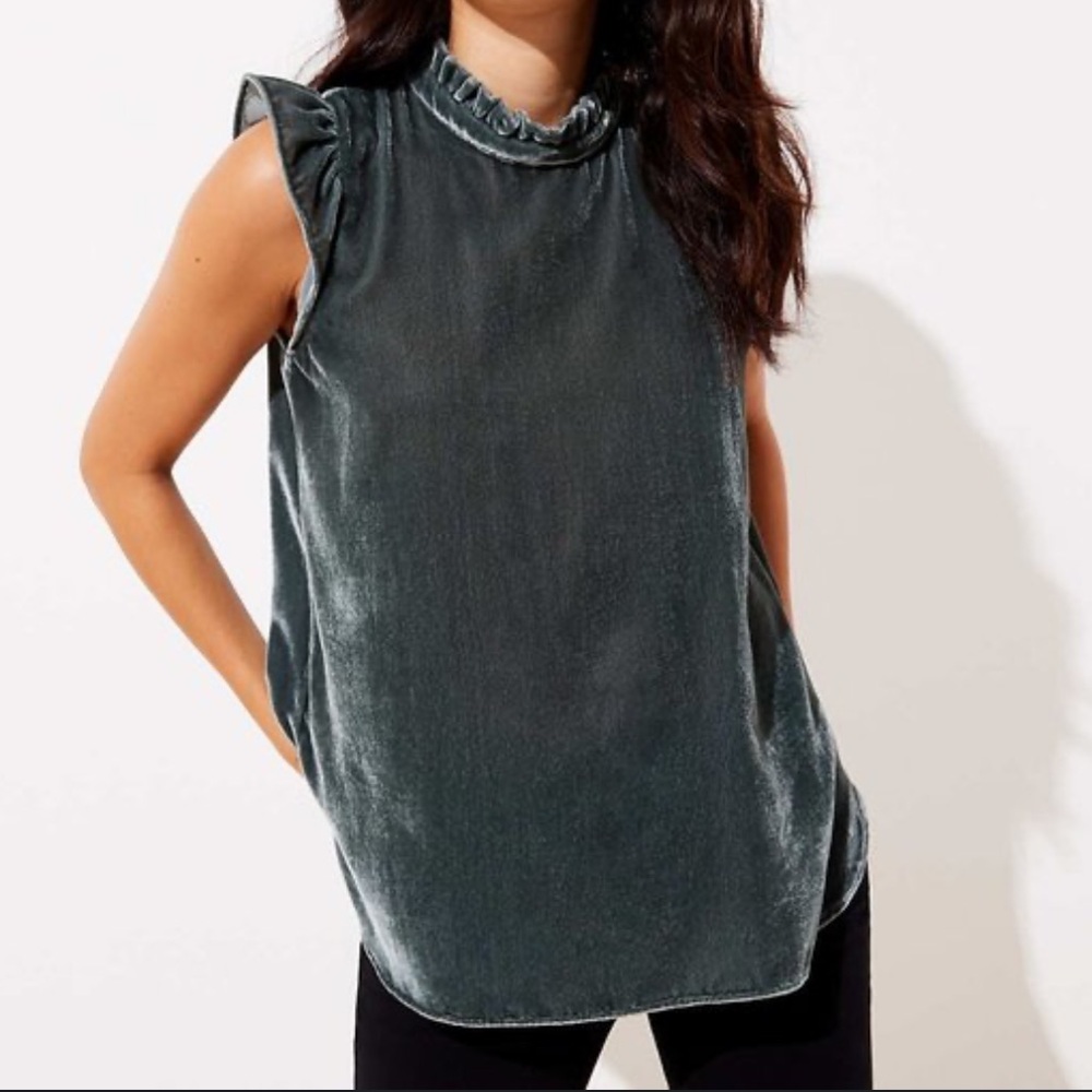 Loft Velvet Top Ruffle Flutter Mock Neck Shell Shirt Medium